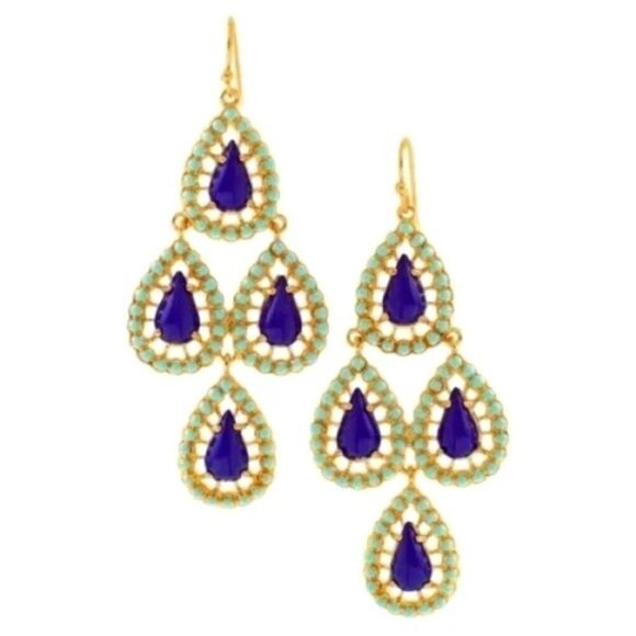 💜 Stella & Dot Seychelles Chandeliers Earrings - Navy Blue and Turquoise - Picture 8 of 8